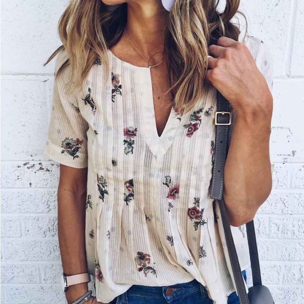 Floryday Floral Blouse Neck Semi Sheer Size Medium NWT Lightweight Spring Summer